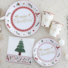クリスマスパーティー食器使い捨て皿紙コップ箔押し紙皿クリスマス装飾食器セットテーブルクロス
