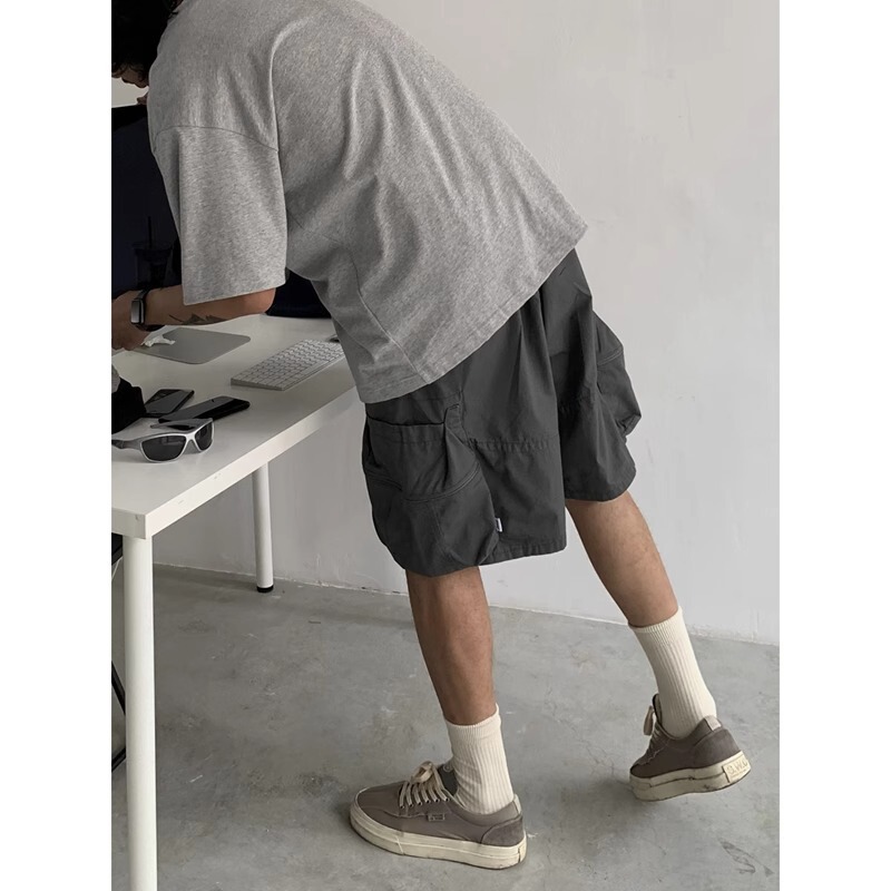 Japanese Style Retro American Style Paratrooper Tooling Casual Shorts Men's Summer Loose Profile Straight Pocket Short Pants