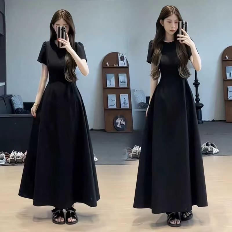 French-Style Plus-Size Dress for Women, Summer 2026, Short-Sleeved, New Style, Waist-Cinching, Elegant Long Dress, Slimming and High-End French-Style Plus-Size Dress for Women, Summer 2026, Short-Sleeved, New Style, Waist-Cinching, Elegant Long Dress, Slimming and High-End
