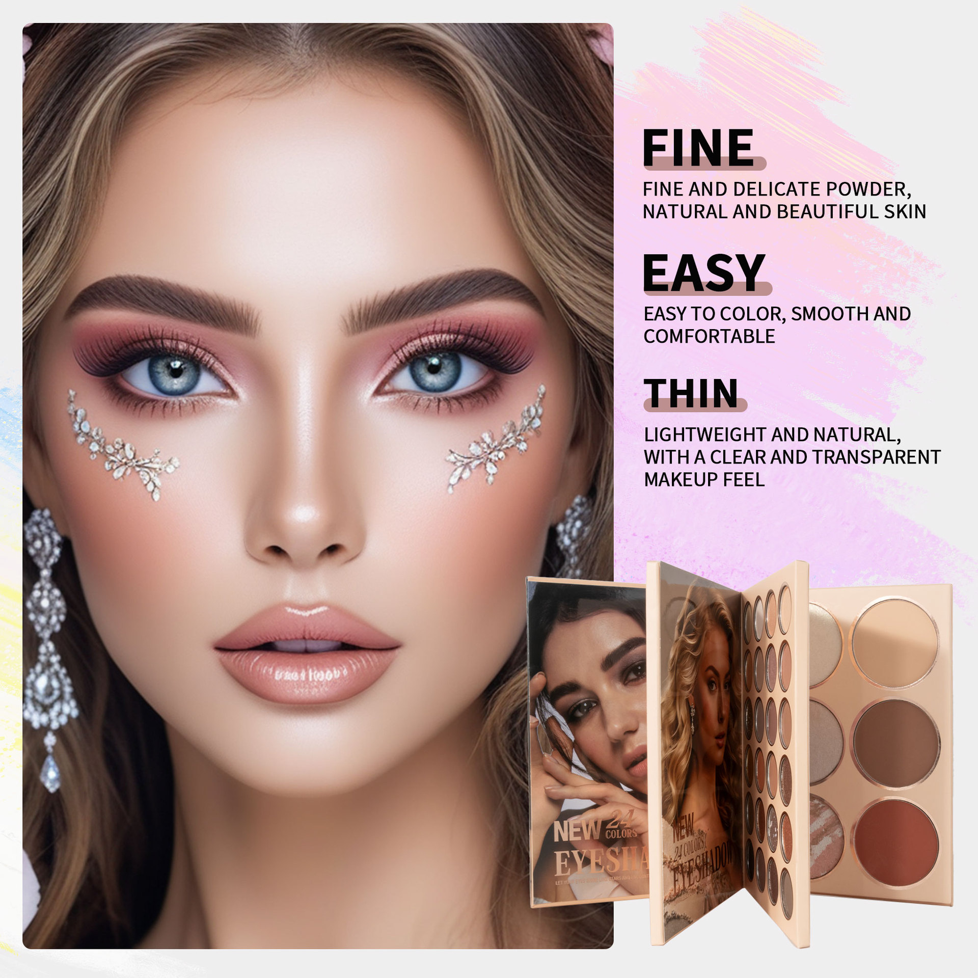 A 54-color cross-border bestseller, 3-page eyeshadow palette, matte pearlescent blush, high-gloss one-piece, easy-to-apply makeup undefined