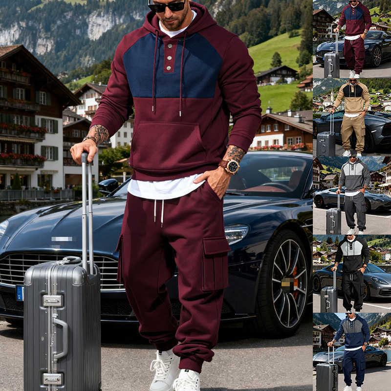 American Heavyweight Men's Velvet Light Luxury Simple Fashion Hooded Embroidered Outdoor Workwear Commuting Warm Sweatshirt Suit American Heavyweight Men's Velvet Light Luxury Simple Fashion Hooded Embroidered Outdoor Workwear Commuting Warm Sweatshirt Suit