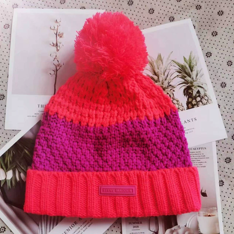 Осенне-зимняя теплая вязаная шапка в тон ярких цветов, шерстяная шапка, утолщенная Корейская женская