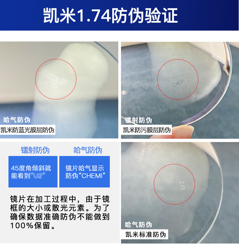 明Y万X凯米U6防蓝光超薄1.74高度数蔡司配眼镜片1.67非球面散光U2详情10