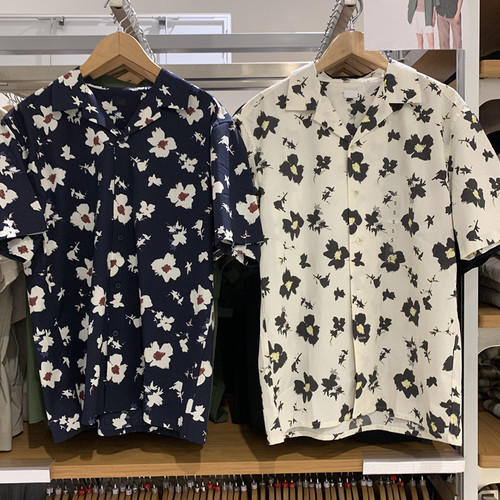 Japanese men's and women's clothing 25 summer new modal blended floral collar shirt short-sleeved blouse 477644