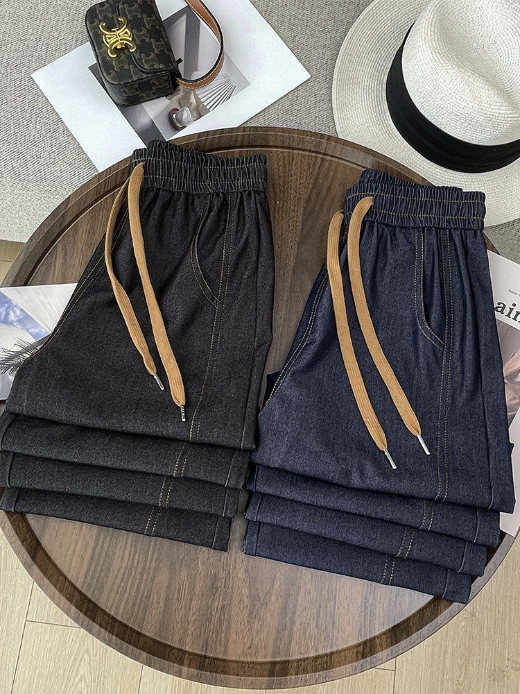 Quần jean nữ ống rộng cạp cao vải denim mỏng nhẹ dáng suông — Đen - Loại thông thường