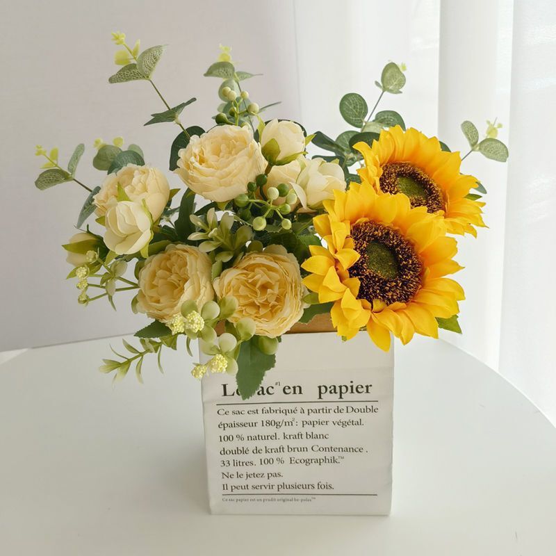 Flash Sale Direct Supply Sunflower Artificial Flowers Decorative Ornaments for Living Room Dining Table Floral Decoration Bedroom Dining Table