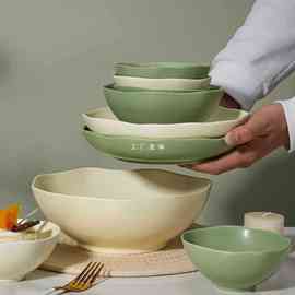 W9R2023新款纯色奶油风2-4人碗盘碗筷套装 简约家用乔迁陶瓷碗碟