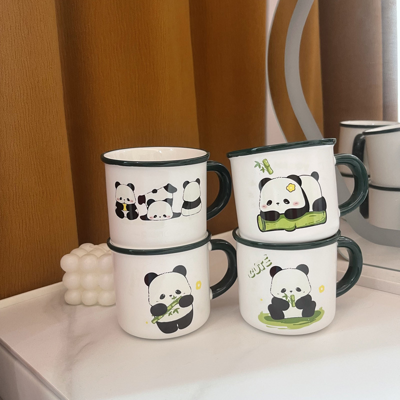 Creative cartoon panda cup, high-quality companion gift ceramic cup, home use breakfast milk cup, event gift cup, wholesale