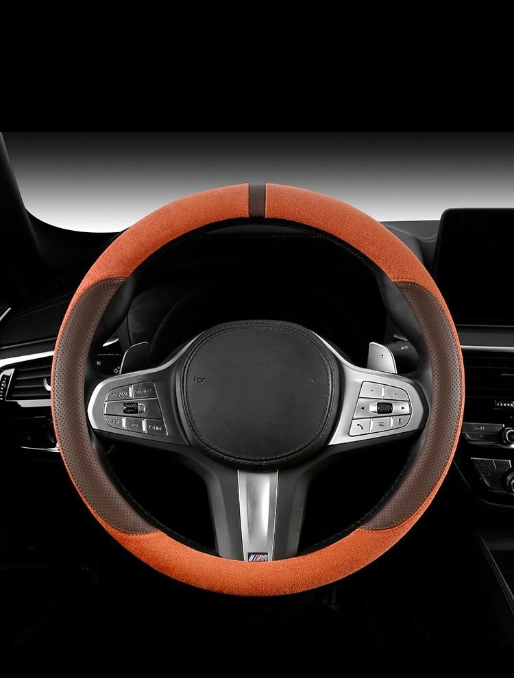 Suede Steering Wheel Cover Is Wear-Resistant, Breathable and Comfortable, Steering Wheel Protective Cover, Universal Sports Version for Vehicles, Breathable and Sweat-Absorbent