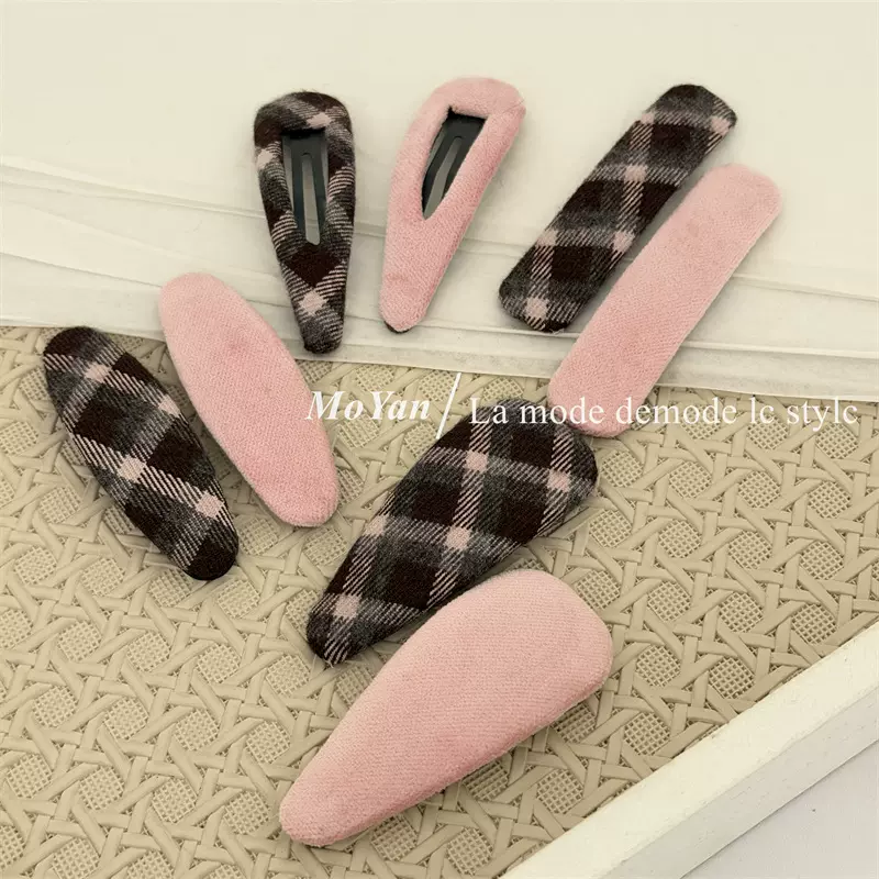 韩版复古简约粉色系格纹布艺发夹网红气质刘海夹侧边bb夹百搭发卡