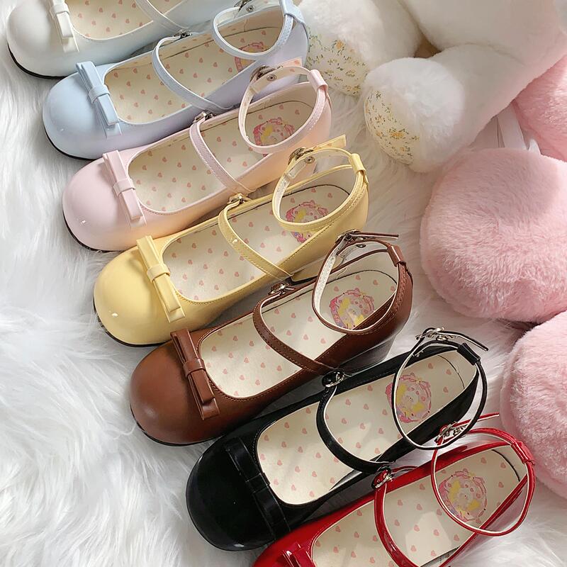 [in Stock] Mid-Heel Pea-Flower Pattern Fried Rice Soft Girl Cute Versatile Round-Toe Lolita Shoes
