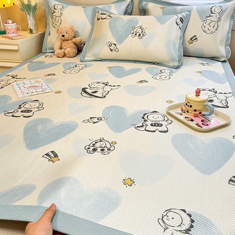 A类母婴级卡通萌趣恐龙夏季凉感冰丝凉席藤席2025新款可机洗软席