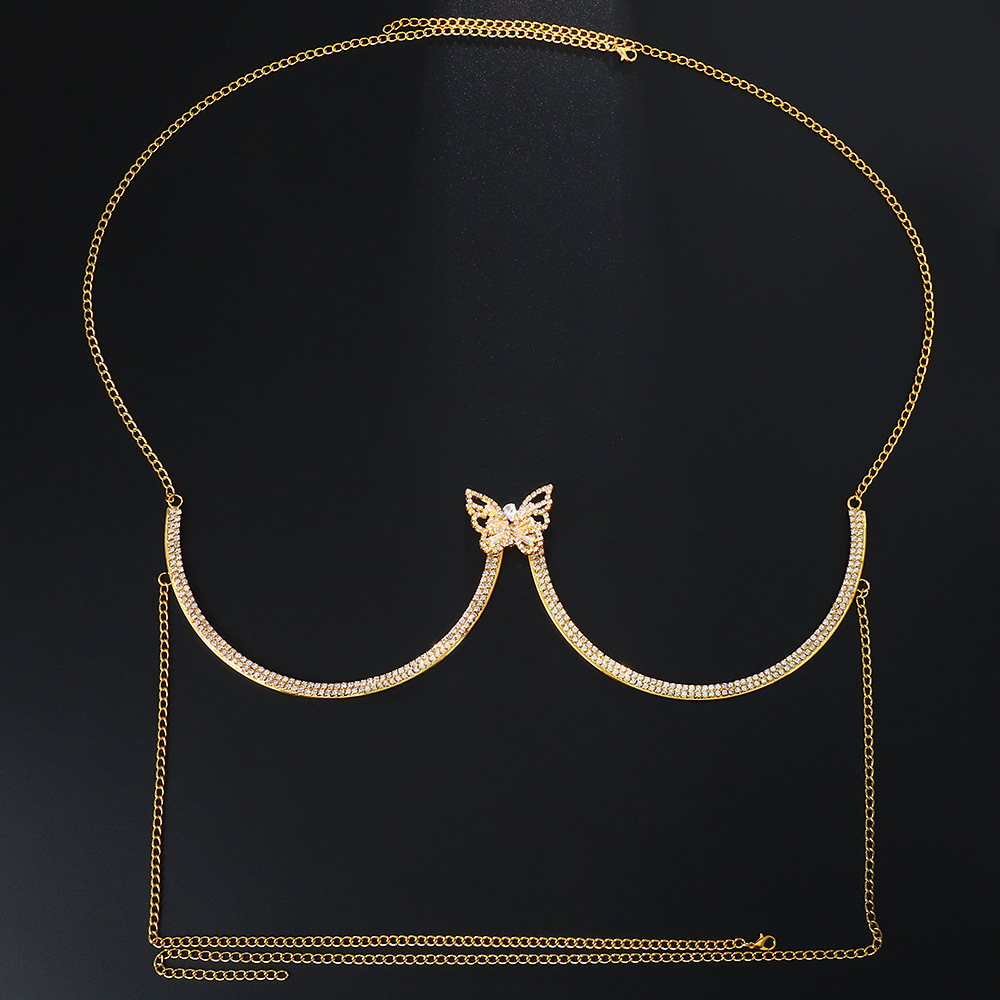 Transfronterizo caliente ZIRCON mariposa soporte de pecho discoteca sexy rhinestone cuerpo cadena transfronteriza accesorios cuerpo cadena
