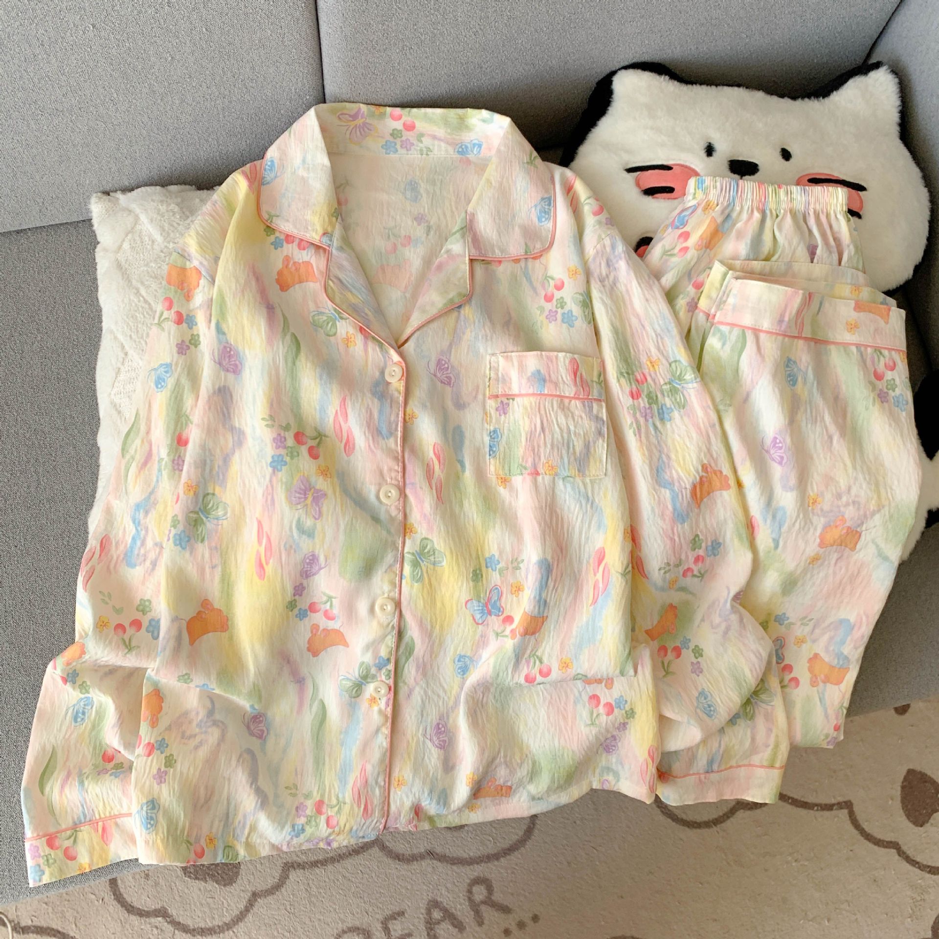 Al por mayor transfronterizo primavera y otoño 2026 nuevo pijama de mujer dibujos animados nubes dulces cardigan de algodón mangas largas pantalones largos cubierta de ropa para el hogar image 13