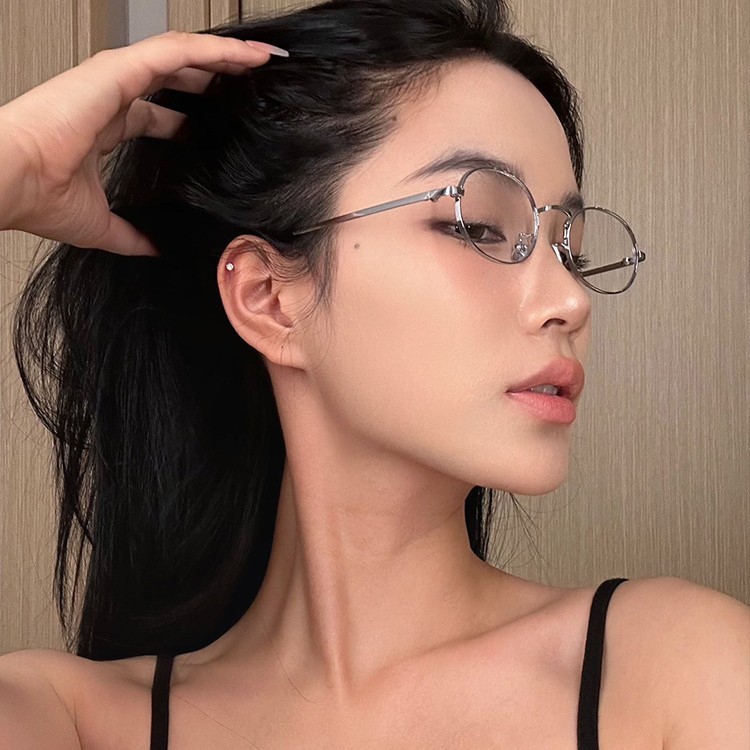 百搭金丝椭圆框近视眼镜女清冷高智感近视可配有度数防蓝光平光镜|undefined