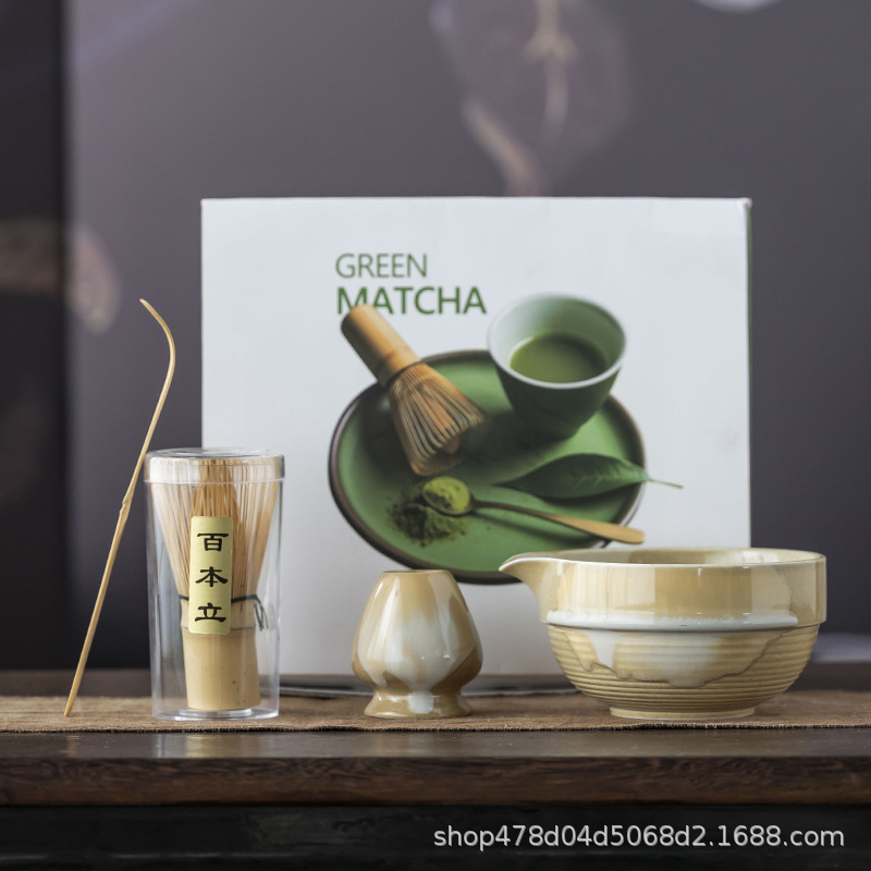 インス風抹茶ボウル茶器セットレトロセラミック茶道百本立茶筅クロスボーダー日本ギフトボックス|undefined