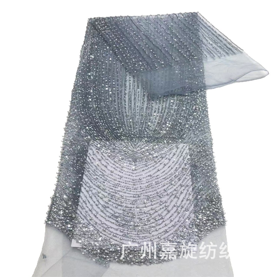 Gran onda francesa mano cuentas de clavado sequinilla tela de encaje malla de moda vestido de boda tela de cuentas de encaje