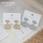 跨境货源S925银针个性跨装锆石耳钉女高级感银杏叶耳环耳饰品批发