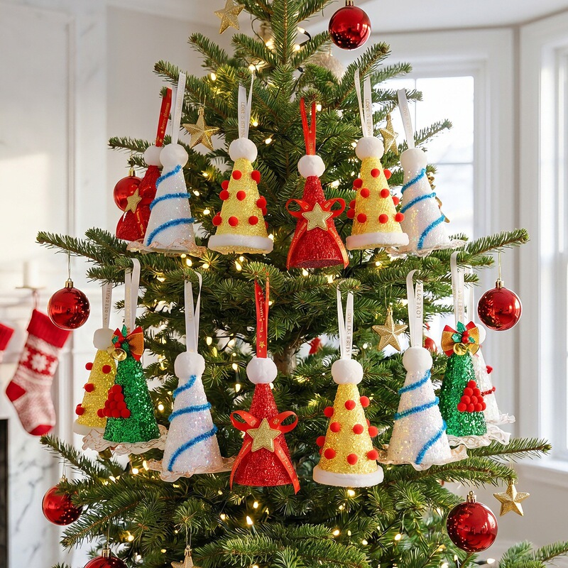Cross-Border Christmas Cone-Shaped Sequin Hat Christmas Tree Decorations Home Ornaments Handmade Hat Pendant Christmas 2026