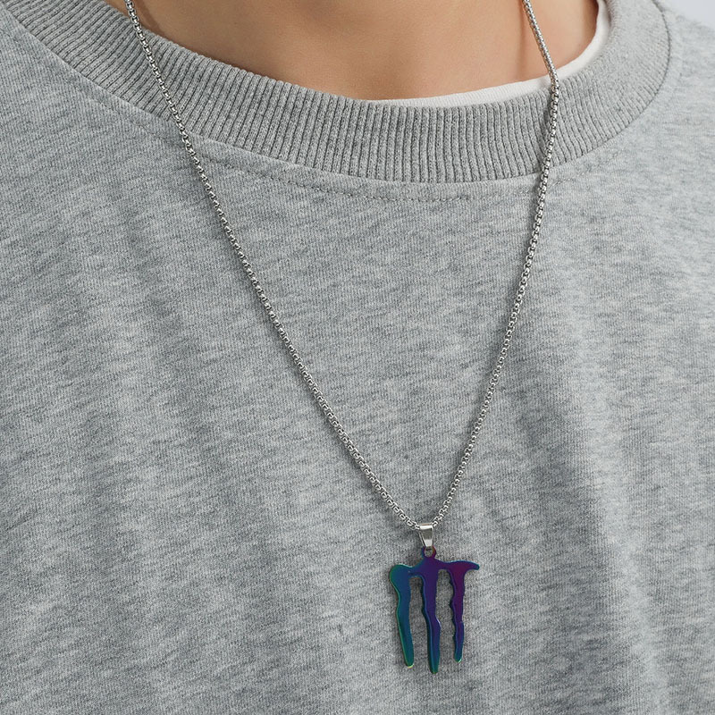 European and American color monster claw pendant hip hop stainless steel necklace