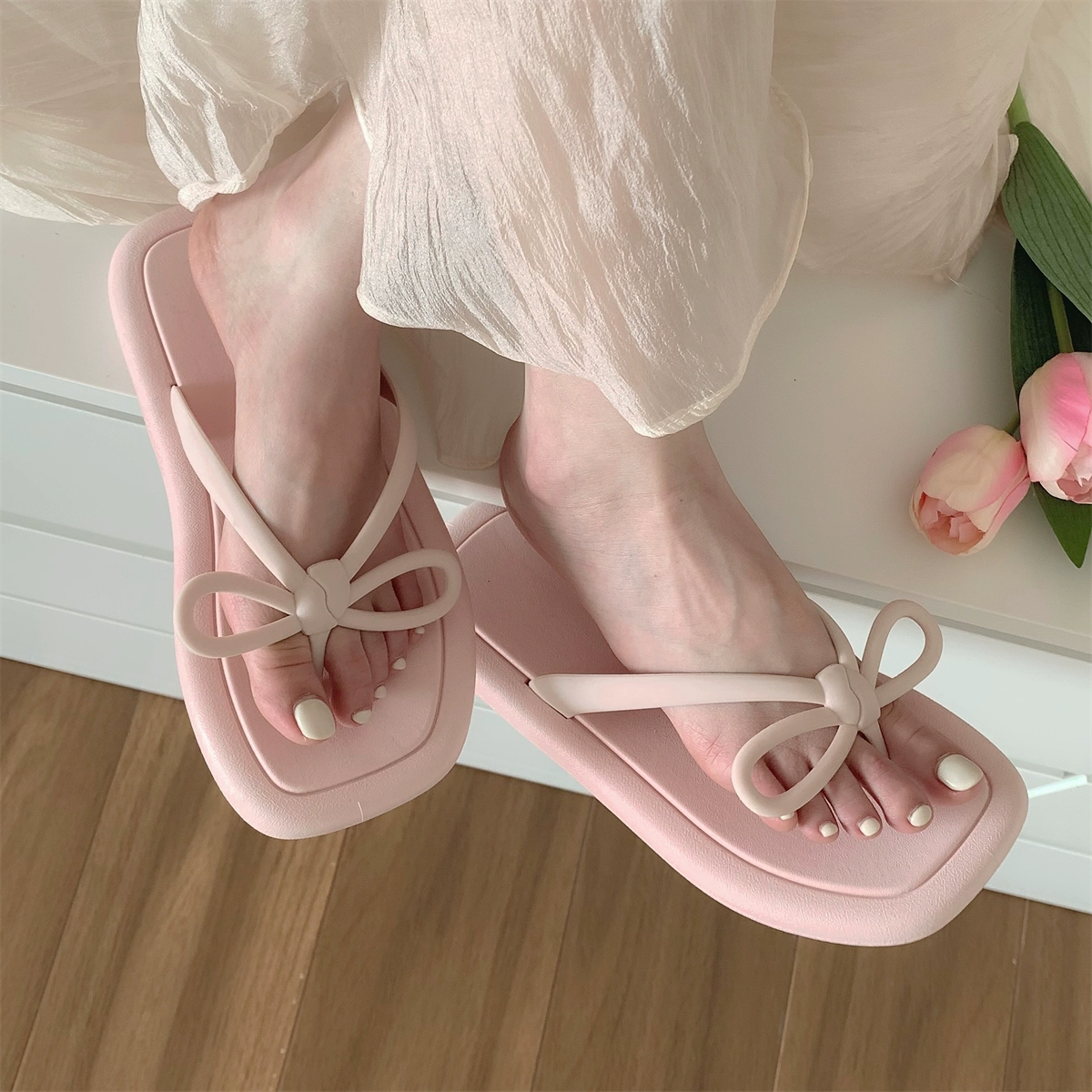 Женские шлепанцы с бантом в сказочном стиле, летняя верхняя одежда для девочек, пляжные нескользящие пляжные шлепанцы на мягкой подошве