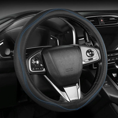 Steering wheel cover Wheel Protective Cover for All Seasons - black-blue-line-38cm