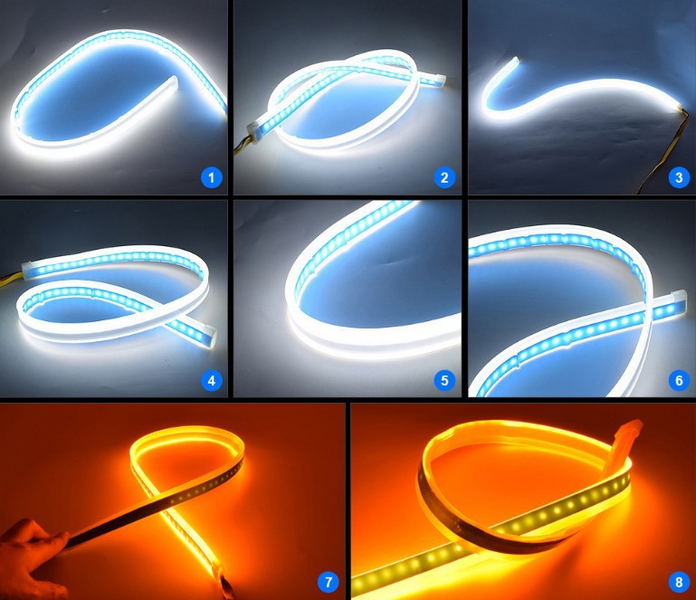 New daytime running lamp ultra-thin light guide strip 30 45 60cm two-color streamer lamp car decorative lamp white yellow turn signal lamp
