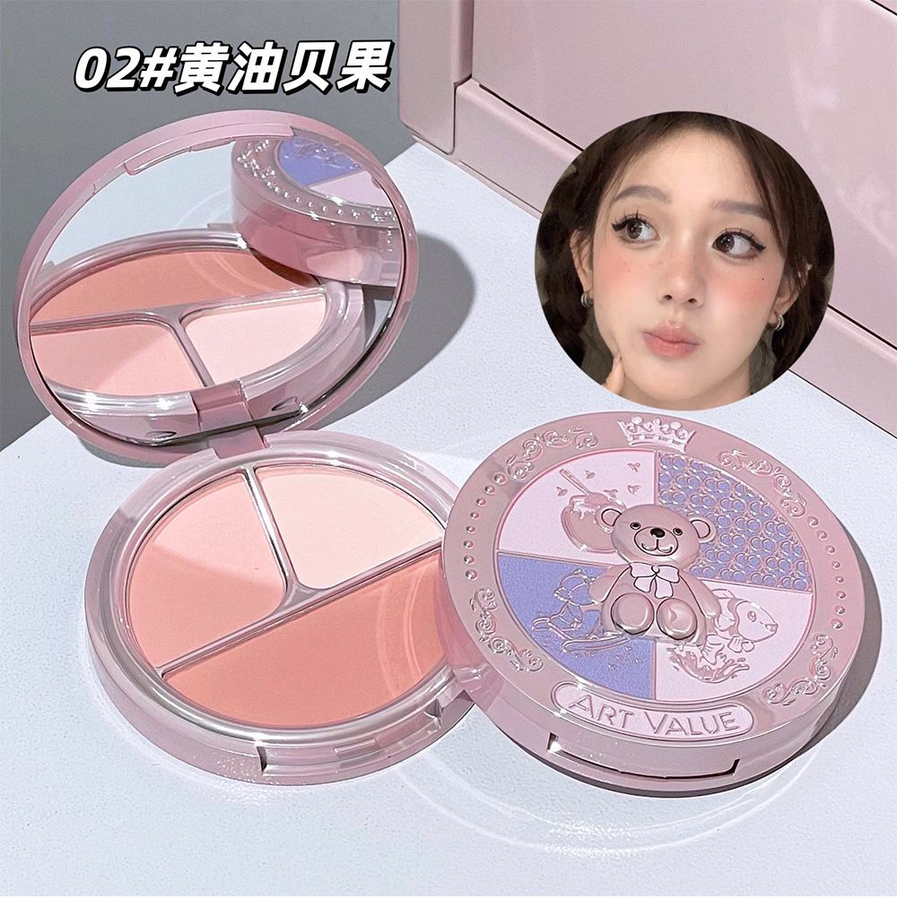 Art Value's new Bear Knight Three-color Blush plate, Rouge Plate, Makeup, Contouring and Highlighter all-in-one plate for export undefined