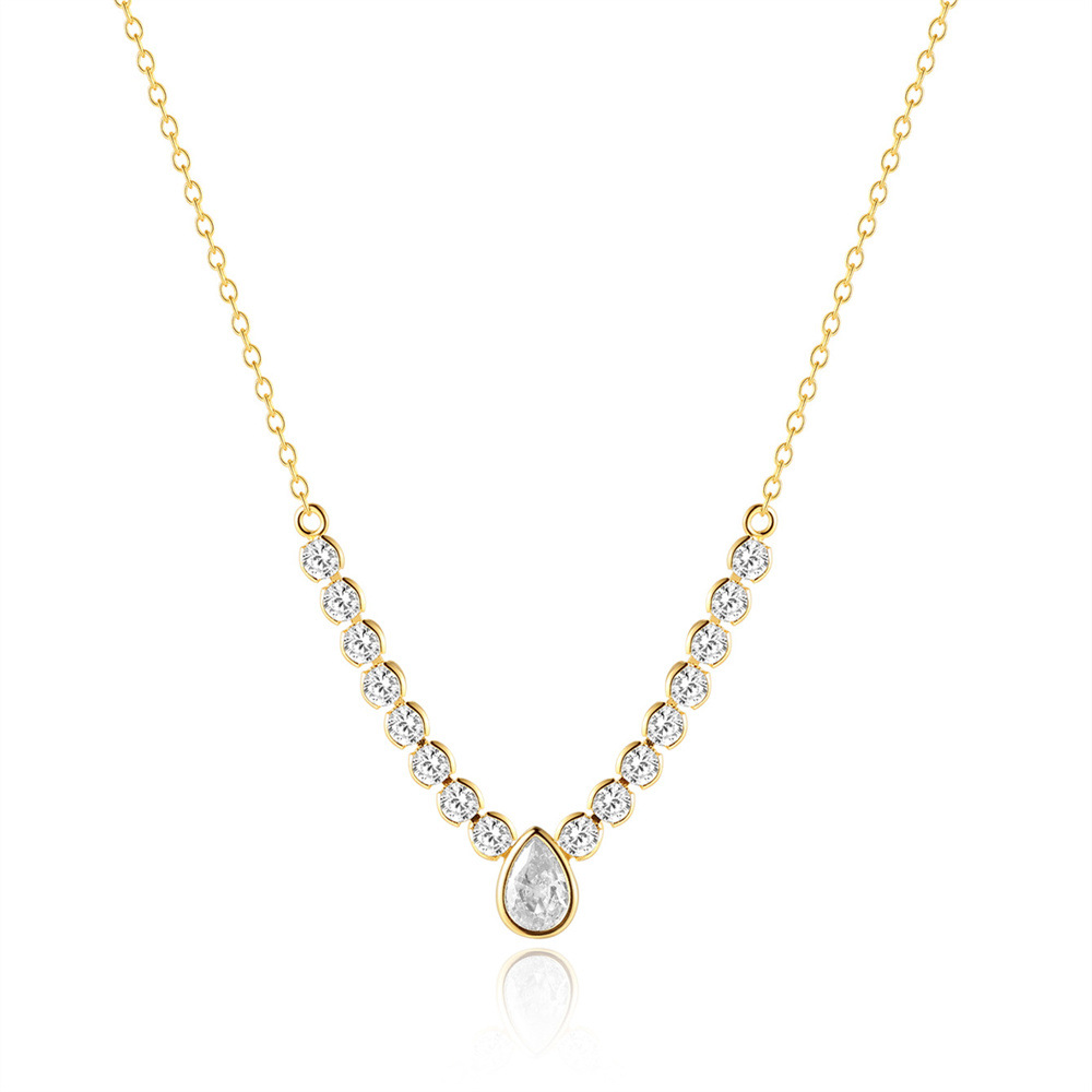 Women's Gender Plating Design 925 Sterling Silver Water Droplets Zircon 925 Sterling Silver Cable Chain Pendant Necklace