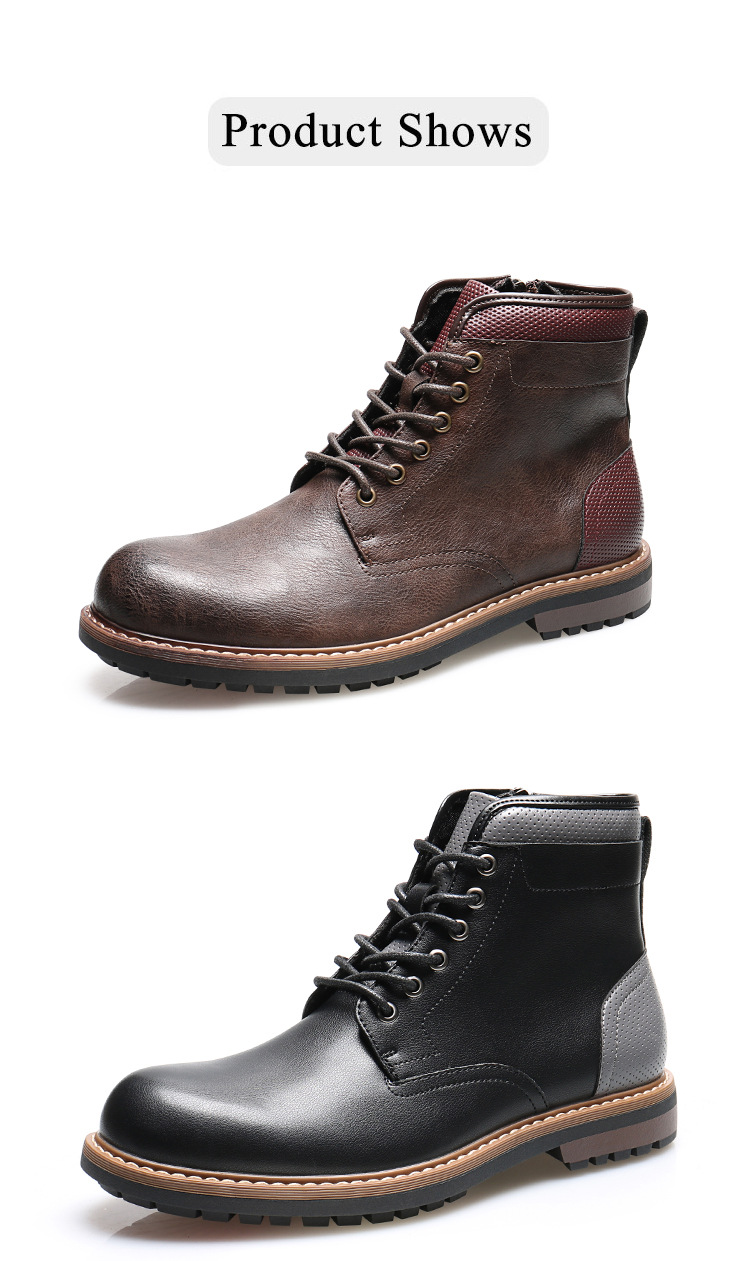 Men's lace-up boots British style retro side zip ankle boots_voghion.com