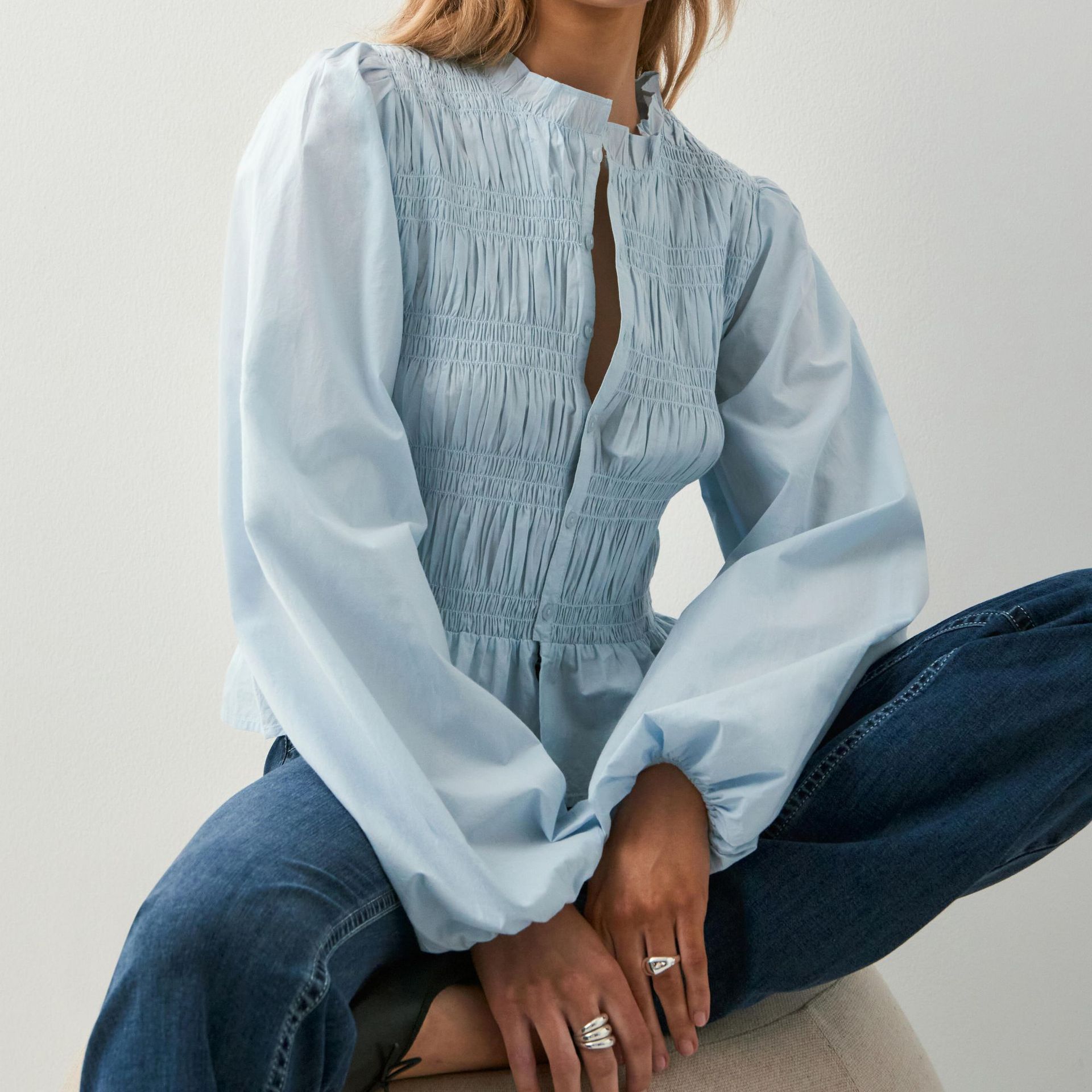 European And American Cross-border Women's Clothing, Solid Color Casual Versatile Buttoned Slim-fit Cardigan Shirt With_voghion.com