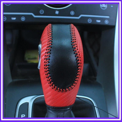 car gear shift lever cover, Sürətlər qutusu və əl tormozu başlıqları - 15-19-ford-escort-black-leather-red-carbon-genuine-leather
