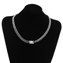 欧美潮流酷帅夸张粗链条锁骨链 嘻哈朋克风ins几何字母钛钢项链男