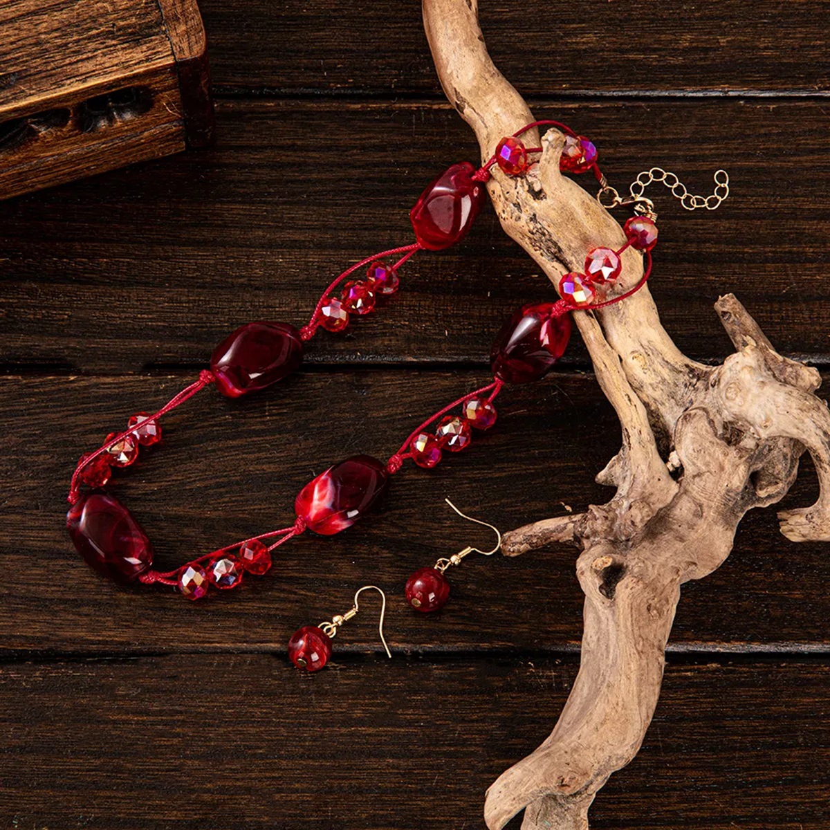 跨境新款不规则水晶串珠颈链项链耳环套装厂家直销外贸批发