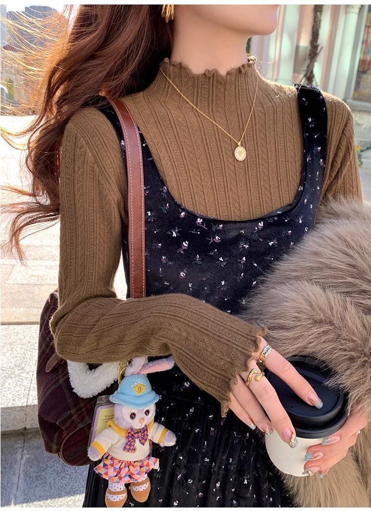 【中国直邮】 奢笛熊 早秋冬季新款时尚内搭 修身显瘦半高领打底毛衣针织衫 白色 S