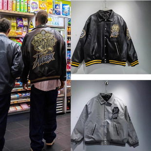 Niche Retro Hip-Hop Biker Suit Off-Road Baseball Suit Pu Leather Jacket Men's and Women's Jacket Men's Lapel Thickened Jacket