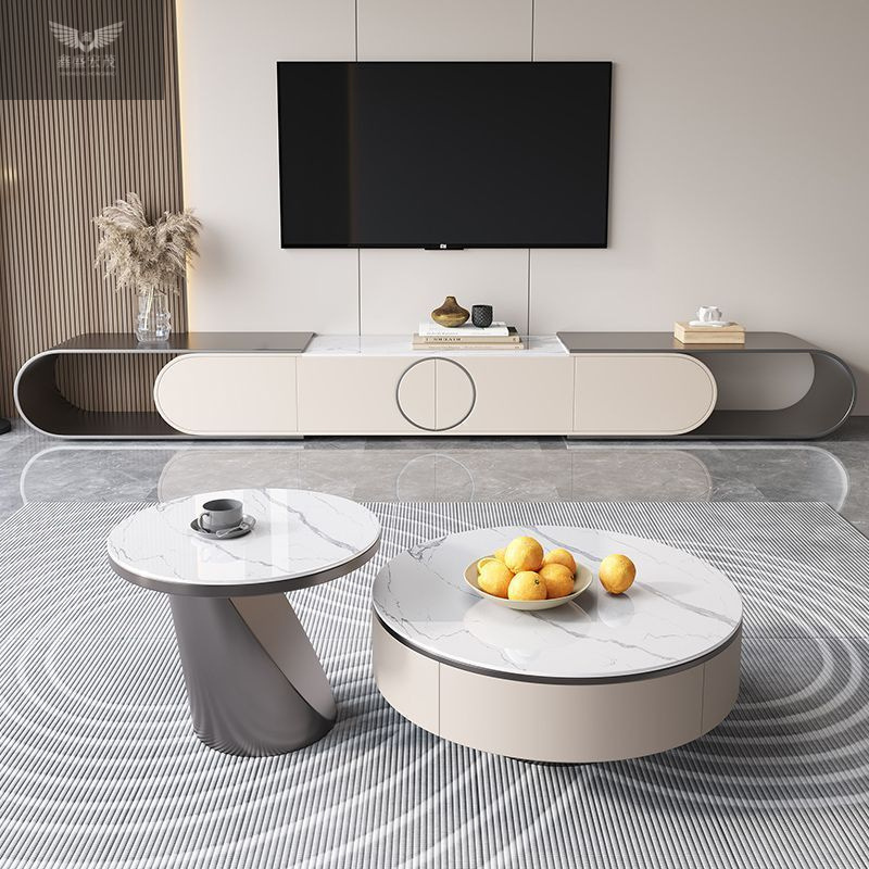 2026 gabinete de televisión de lujo ligero de tabla de roca sala de estar doméstica gabinete de televisión de piso de mesa de té combinación red completa