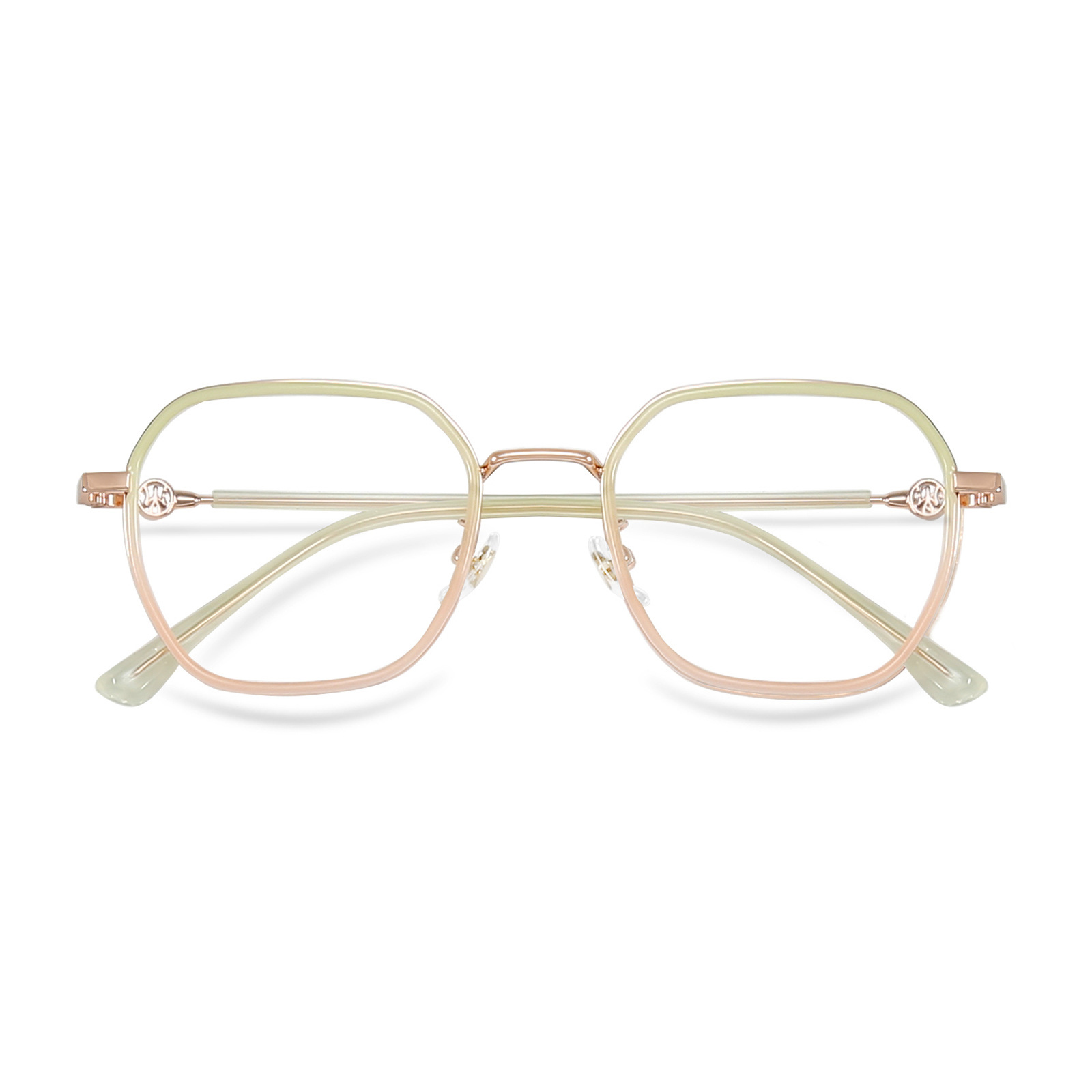 Gafas de miopía retro con montura de plástico dorado, estilo macaron degradado, para niña, poligonales, que iluminan, venta al por mayor en Danyang