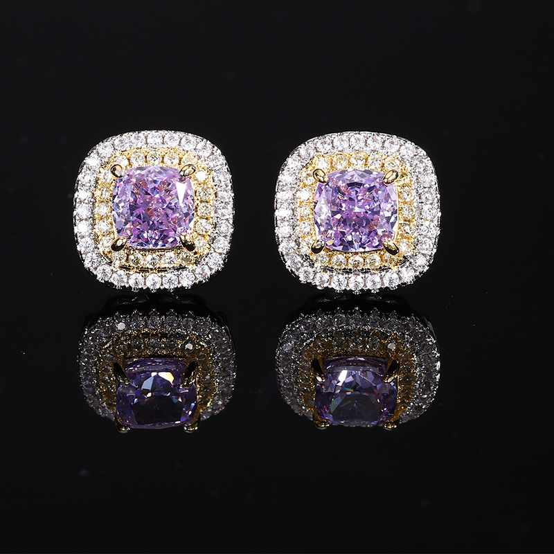 Otoño e invierno nuevo estilo Zhuangsheng conjunto de joyas con alto contenido de carbono diamante hielo flor de cobre cortado con incrustaciones de diamantes morados piedra principal 6*6