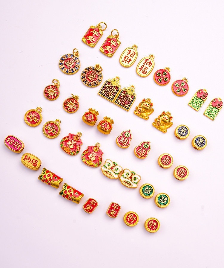 Ancient-style gold-plated accessories, handmade beads, oil-dripped alloy accessories, DIY materials for necklaces, bracelets, and pendants, wholesale