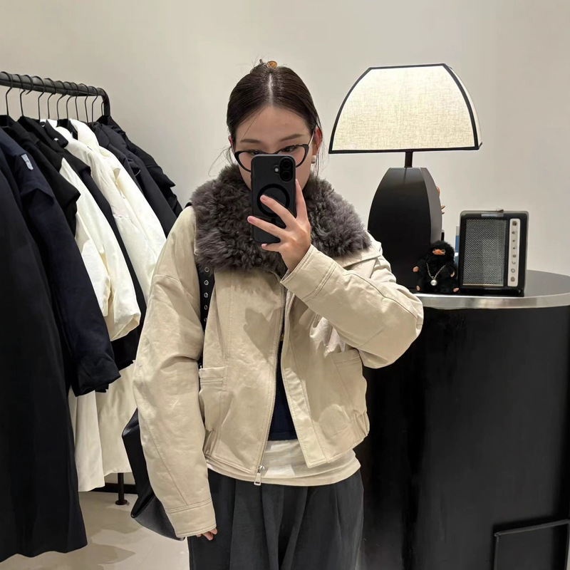 [European Wool] Fur Integrated Fur Jacket Women's White Goose down Jacket Korean Style Coat Parka Jacket