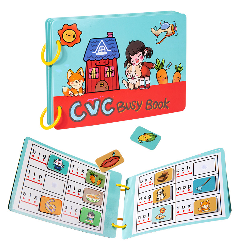Libro Silencioso de Adhesivos CVC de Madera Educativo Reutilizable para Educación Temprana