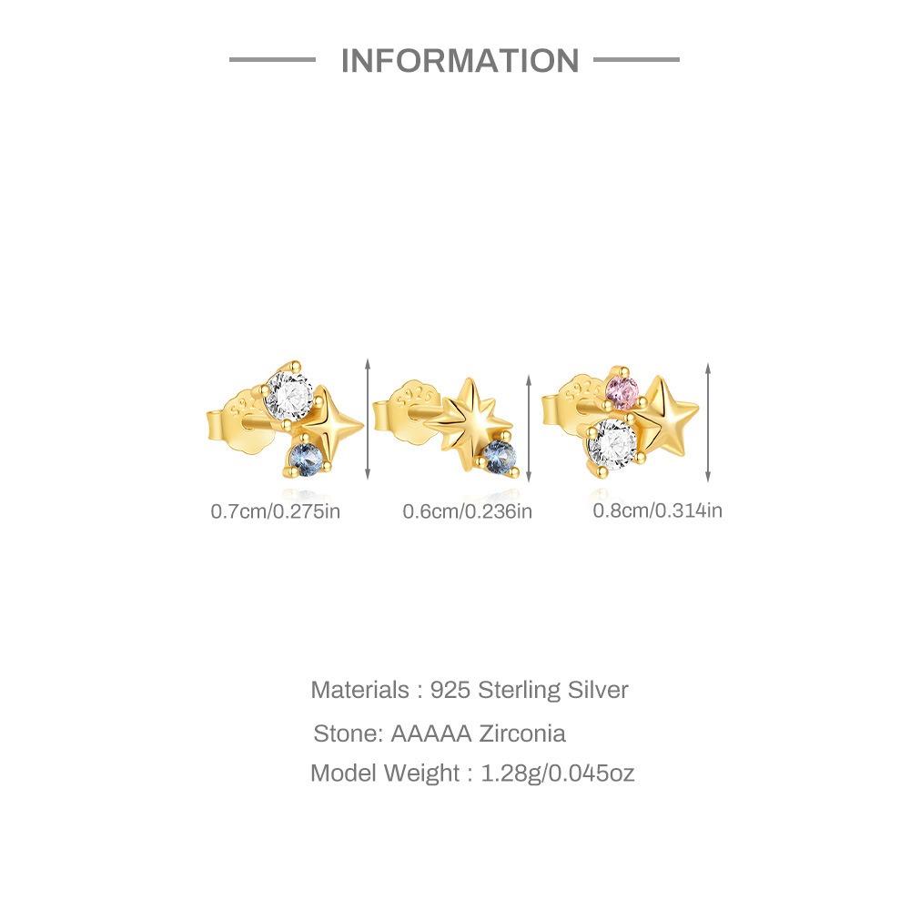 3g Weight 925 Sterling Silver Ear Needle Material 1 Set 925 Sterling Silver Star Zircon Small Stud Earrings