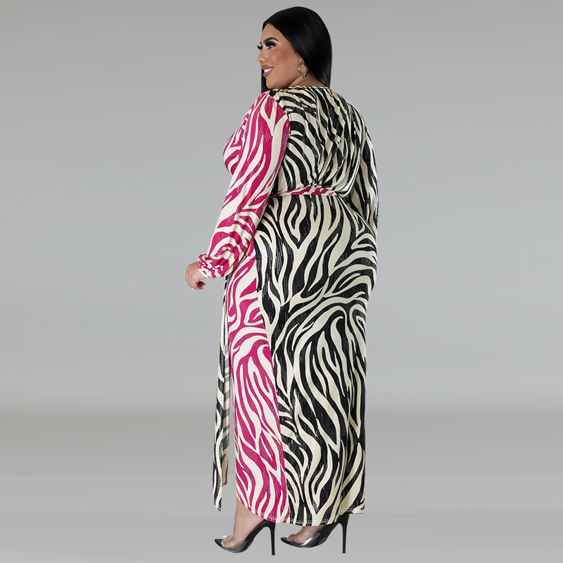 Women's Clothing Plus Size Women's Sexy Night Dress Printed Two Tone Patchwork Tie Waist Irregular Fit For Formal & Casual For Women_voghion.com