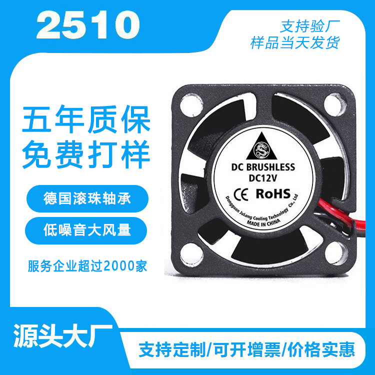 Axial Flow Fan Dc2510 Micro Cooling Fan Two-Wire Ball 5V12V24V Car Lights 3D Small Fan