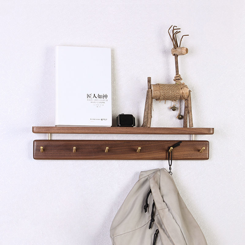 Rack de almacenamiento de pared de madera de estilo japonés hogar pasillo bolsa abrigo y sombrero rack de almacenamiento montado en la pared ropa gancho clave rack