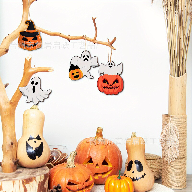 クロスボーダーハロウィンカボチャゴーストウッドチップ装飾ペンダント面白いホラーシーンレイアウトパーティー木製タグ|undefined