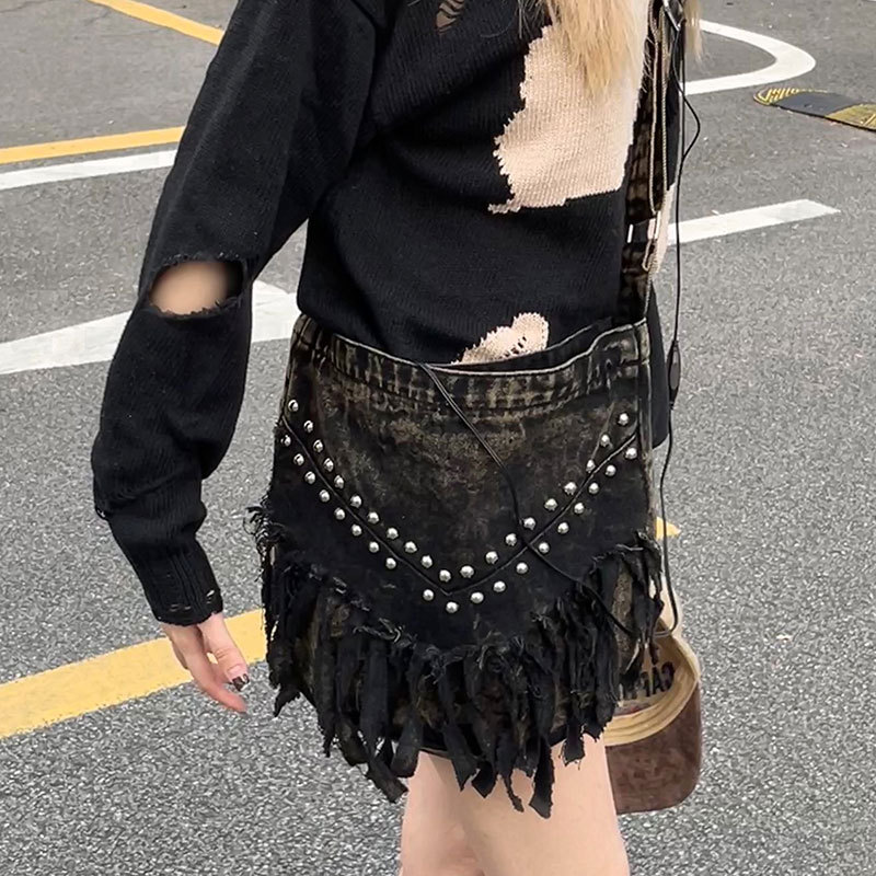 伊妮兒 復古牛仔包包y2k美式辣妹托特包學生休閒通勤大容量斜挎包