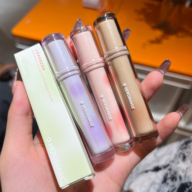 Herorange~Ice Tea Fruity Mirror Lip Glaze Long-Lasting and Not Easy to Fade Film-Forming Transparent Round Tube Glass Lip Gloss for Women Herorange~Ice Tea Fruity Mirror Lip Glaze Long-Lasting and Not Easy to Fade Film-Forming Transparent Round Tube Glass Lip Gloss for Women
