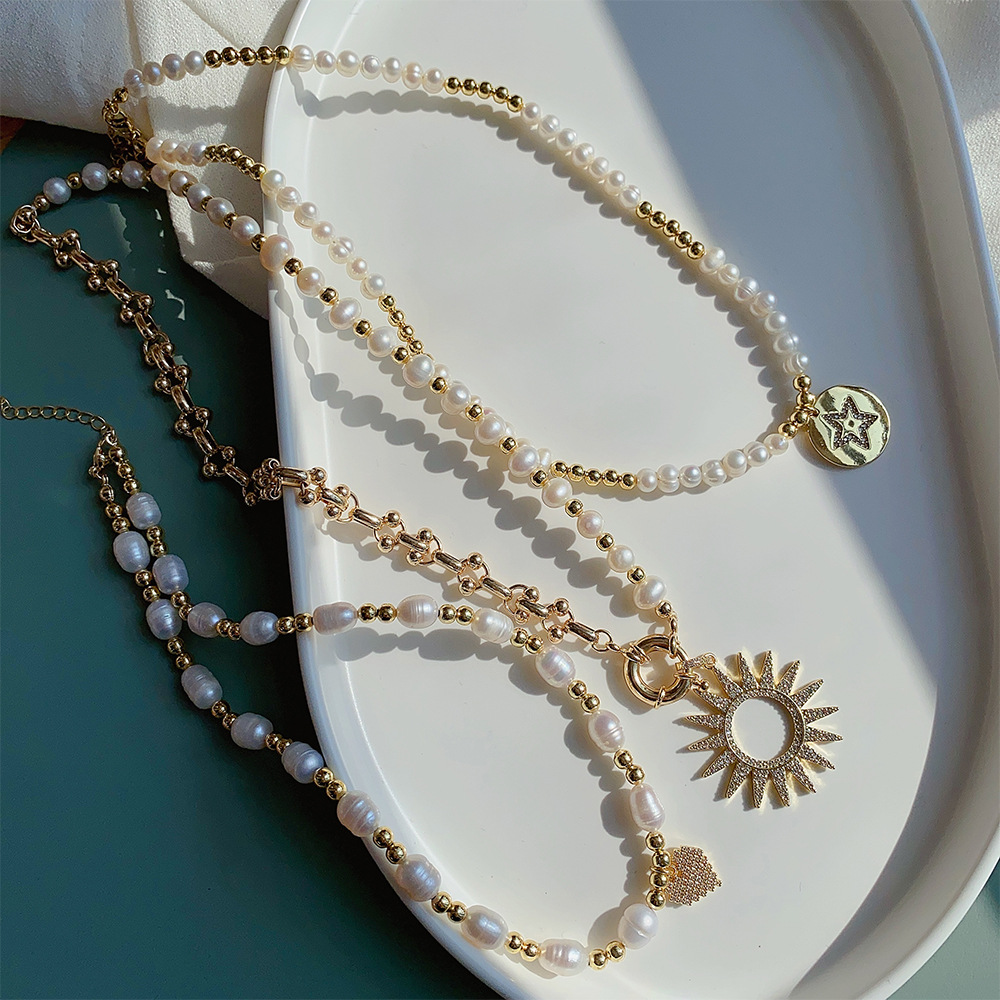 Lady Sun Pearl Metal Plating Zircon Necklace 1 Piece